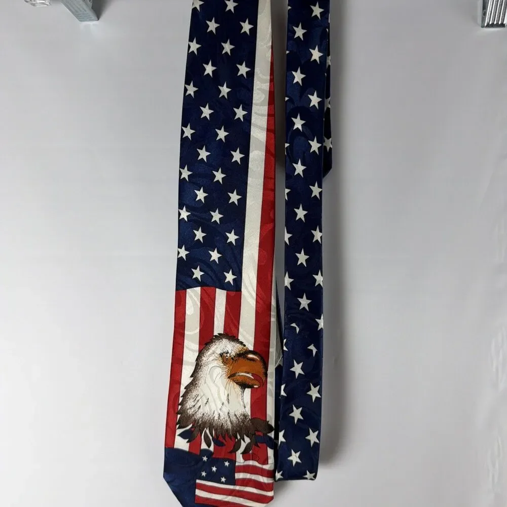 American Flag 250 USA Eagle Stars Stripes Patriotic Neck Tie Roberto Cellini